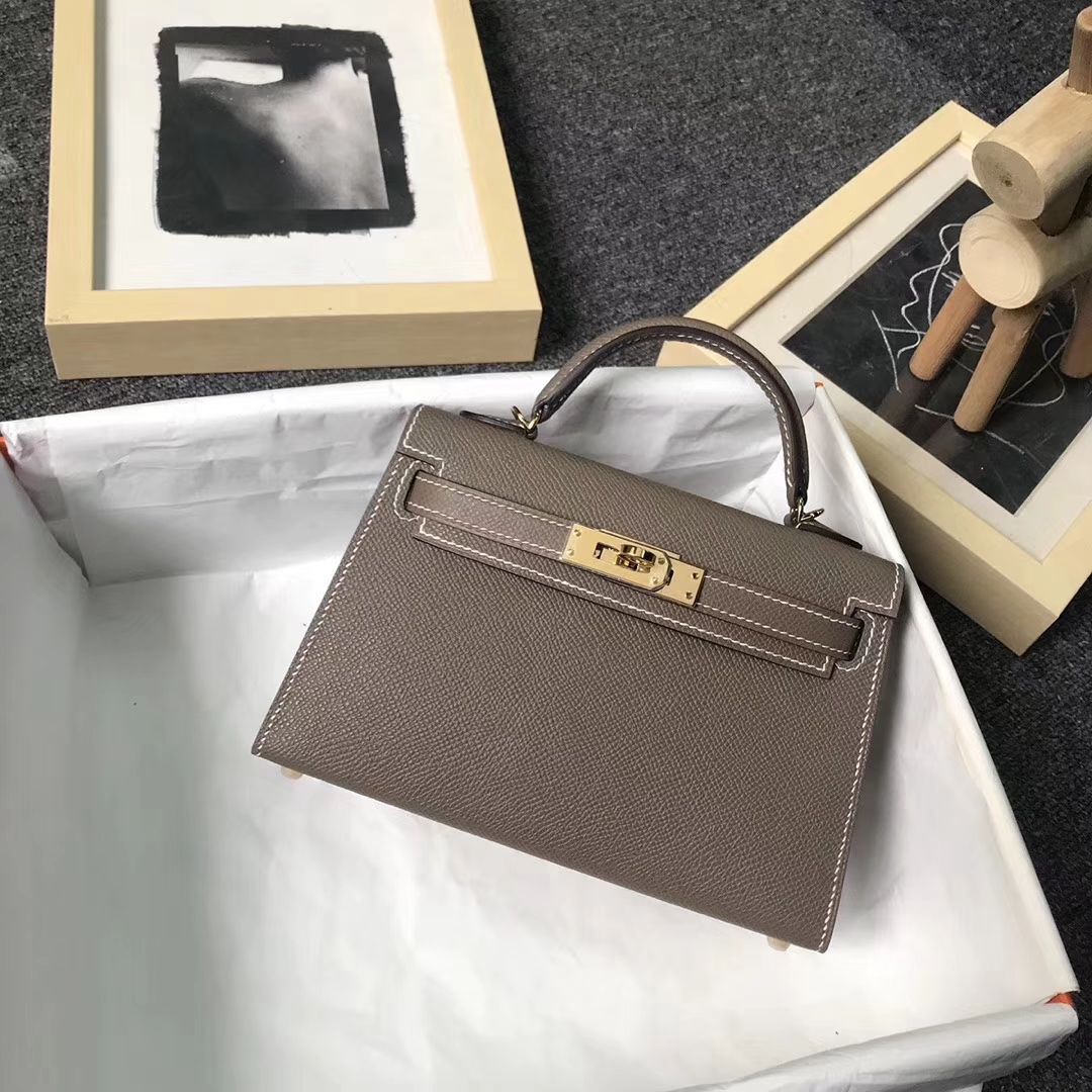 Hermès（爱马仕）CK18大象灰 原厂御用顶级Epsom 皮 Mini Kelly 二代 金扣 现货