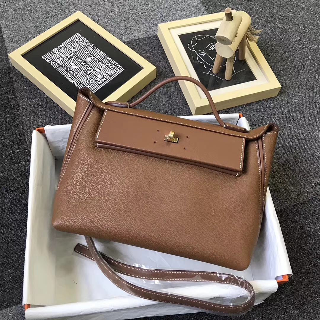 Hermès（爱马仕）C37浅咖啡 原厂御用顶级小牛皮 2424 金扣