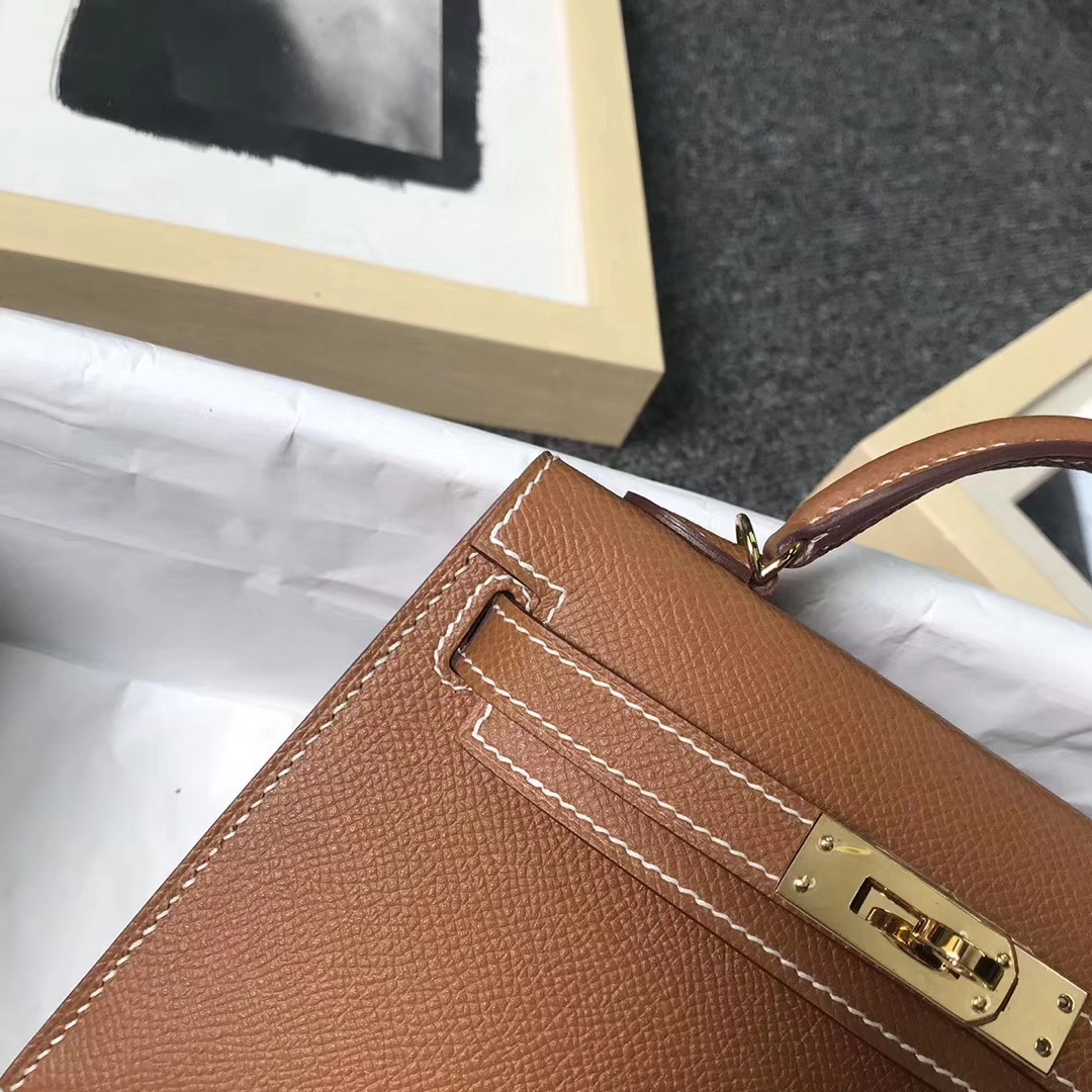 Hermès（爱马仕）C37浅咖啡 原厂御用顶级Epsom 皮 Mini Kelly 二代 金扣 现货