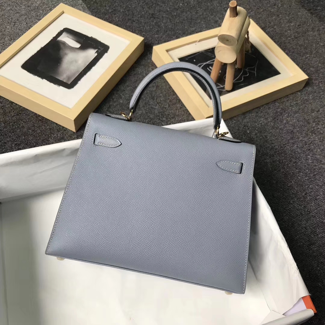 Hermès（爱马仕）J7 亚麻蓝 原厂御用顶级Epsom 皮 Kelly 25 外缝 金扣