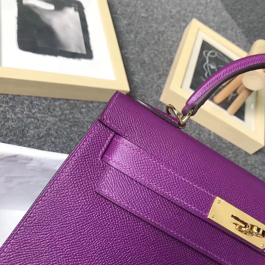 Hermès（爱马仕）P9海葵紫 原厂御用顶级Epsom皮 Kelly 28 外缝 金扣