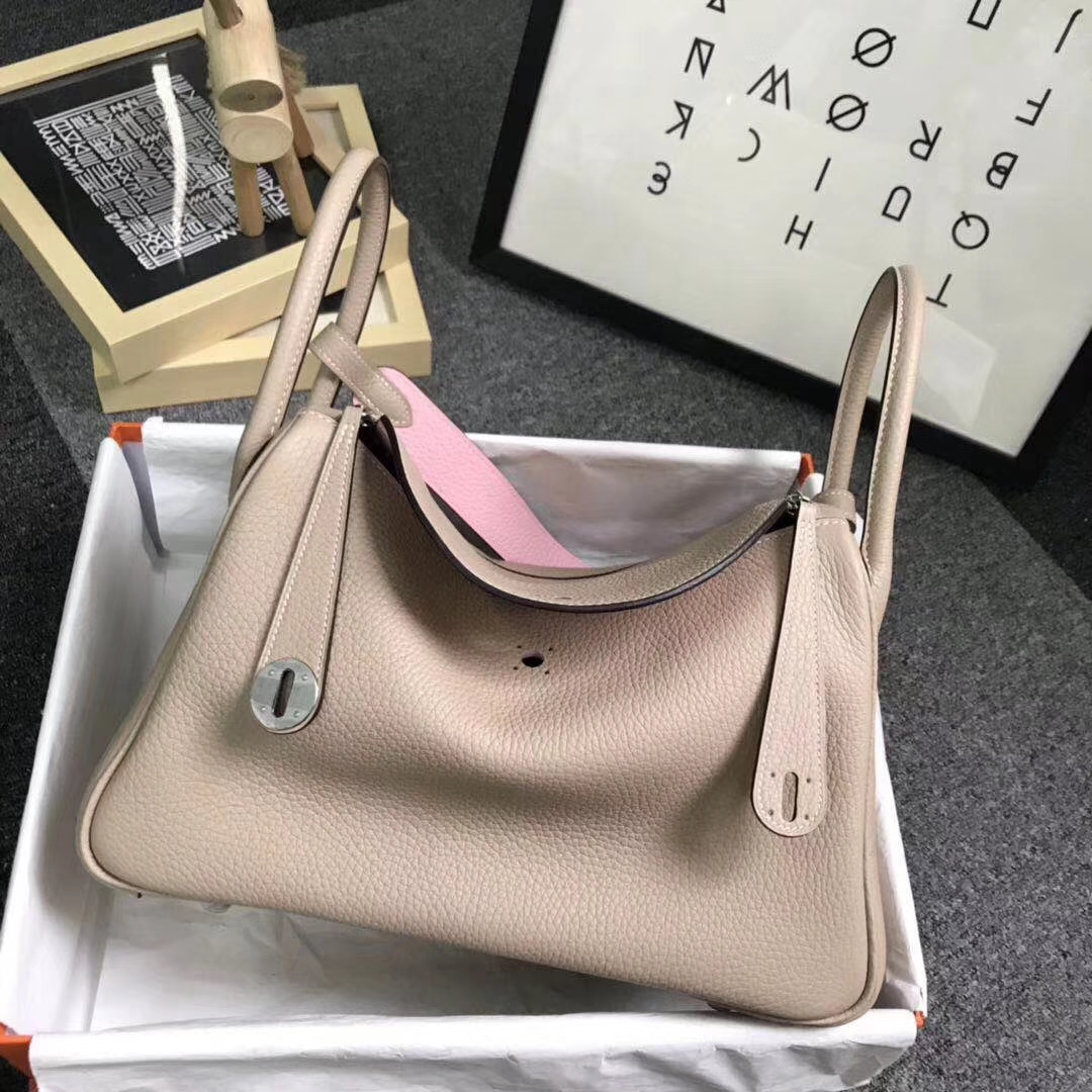 Hermès（爱马仕）S2 风衣灰拼3Q新樱花粉 原厂御用顶级TC 皮 Lindy 30 银扣