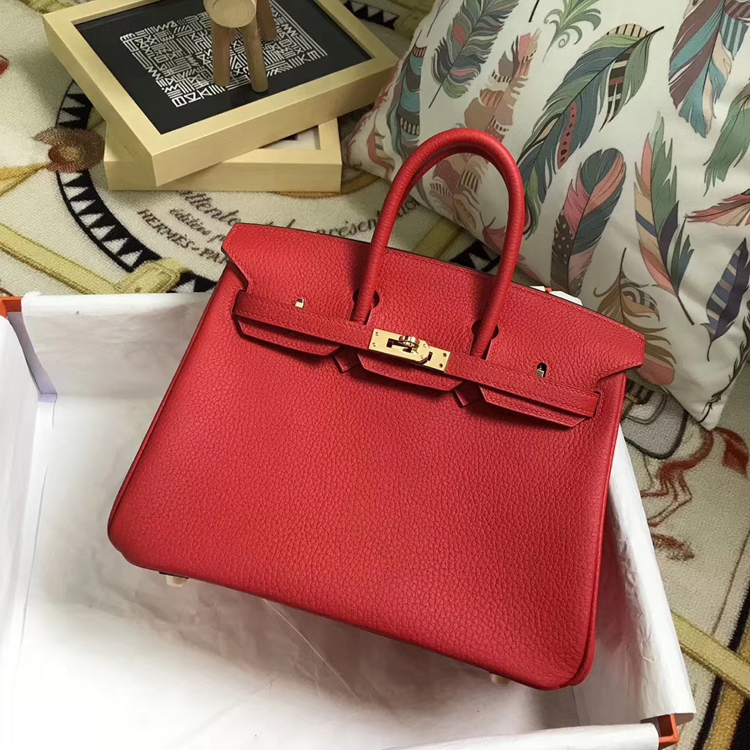 Hermès（爱马仕）S5 番茄红 原厂御用顶级小牛皮 Birkin 25 金扣 现货
