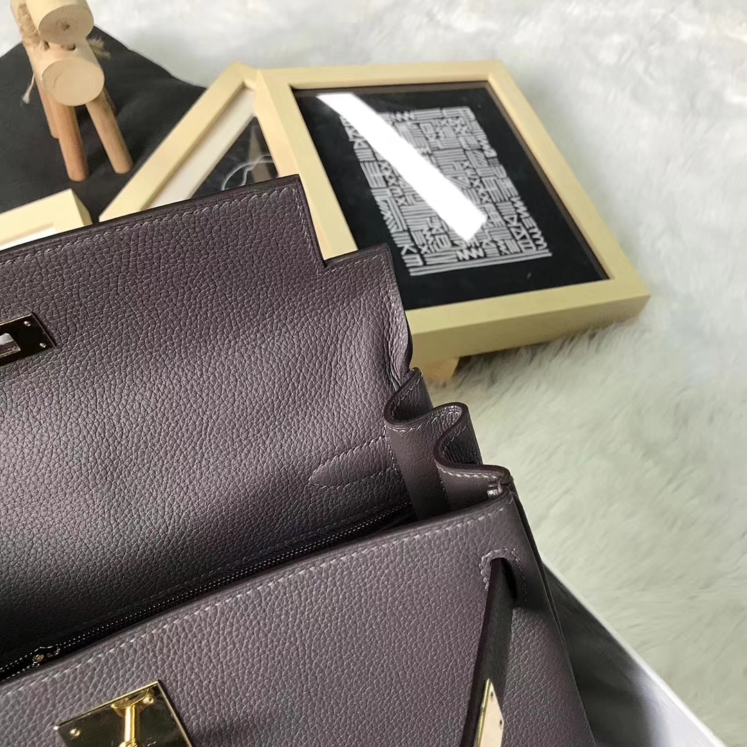 Hermès（爱马仕）8f锡器灰 原厂御用顶级小牛皮 Kelly 28 金扣