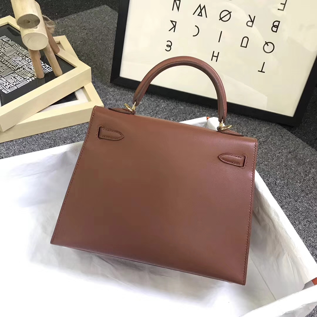 Hermès（爱马仕）蜜糖棕色 原厂御用顶级Swift 皮 Kelly 25 外缝 金扣