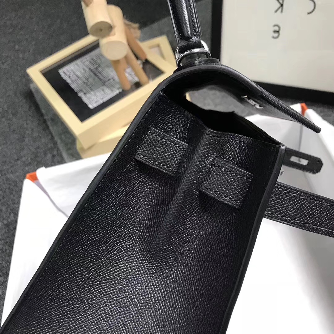 Hermès（爱马仕）CK89 黑色 原厂御用顶级Epsom 皮 Kelly 28 外缝 银扣