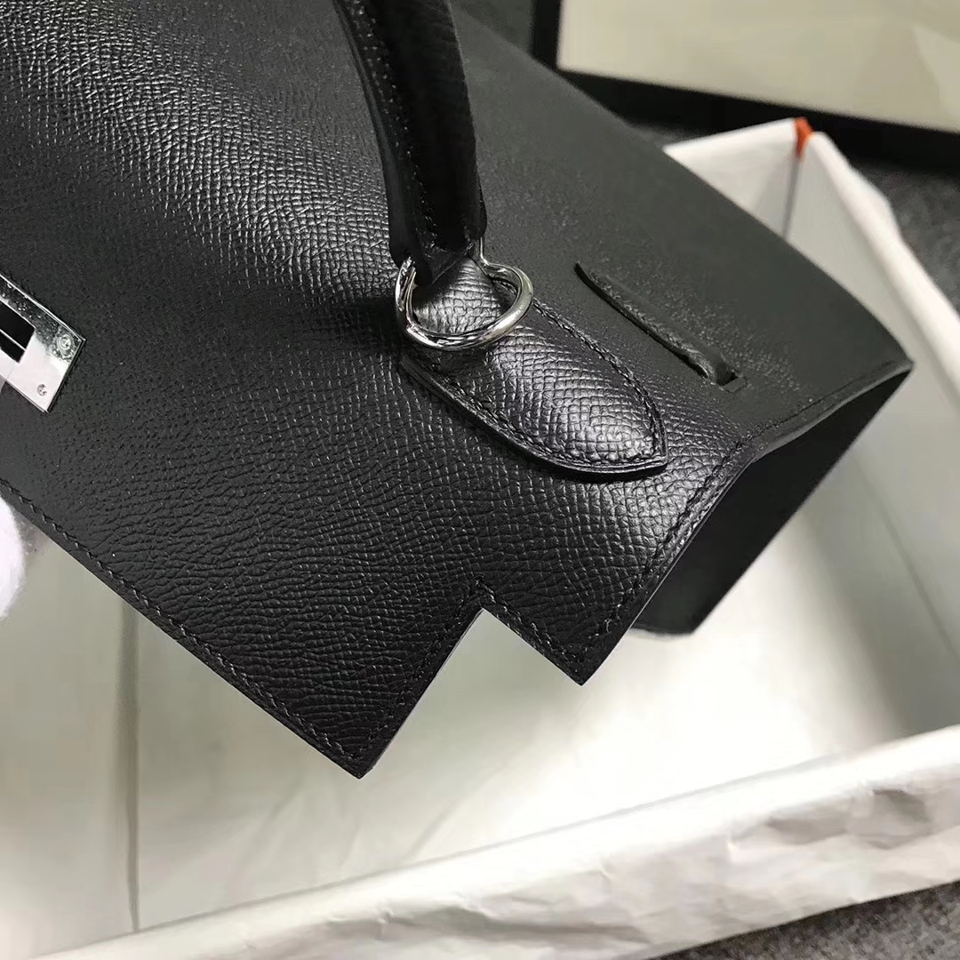 Hermès（爱马仕）CK89 黑色 原厂御用顶级Epsom 皮 Kelly 28 外缝 银扣