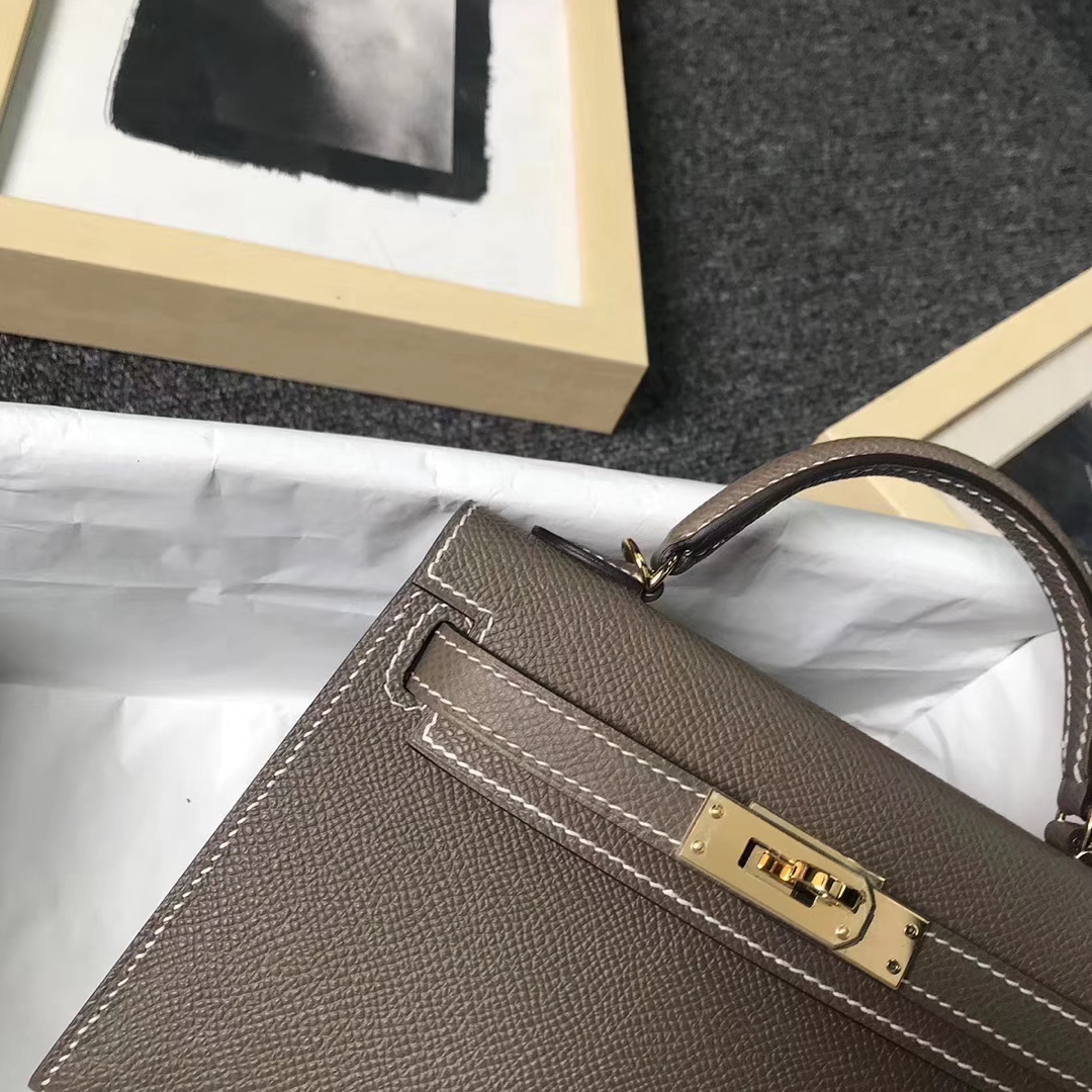 Hermès（爱马仕）CK18大象灰 原厂御用顶级Epsom 皮 Mini Kelly 二代 金扣 现货