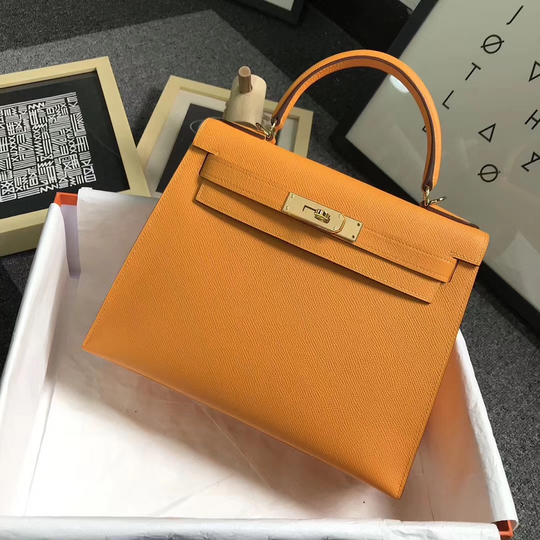 Hermès（爱马仕）9V太阳金黄 原厂御用顶级Epsom 皮 Kelly 28 外缝 金扣