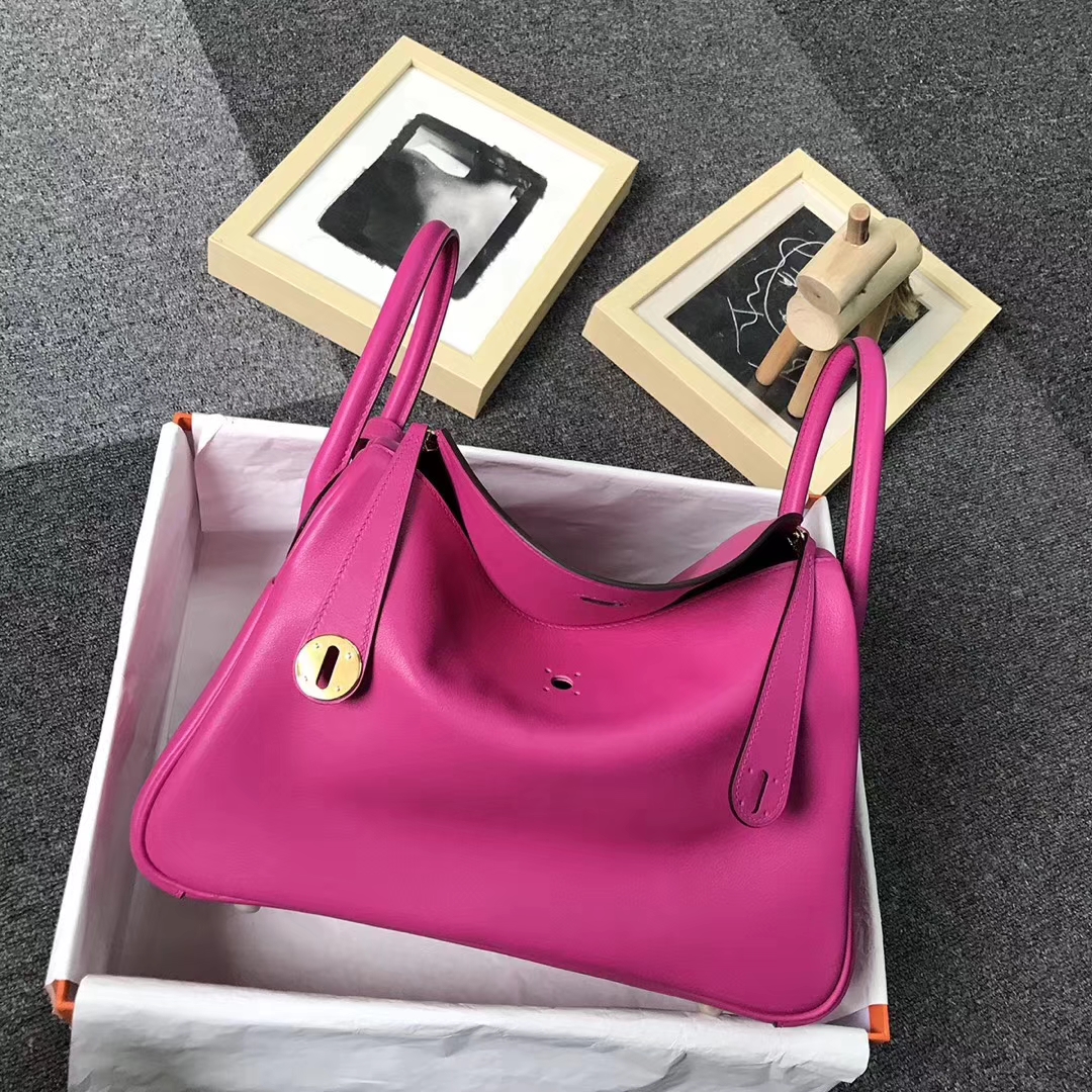 Hermès（爱马仕）玉兰粉 原厂御用顶级Swift 皮 Lindy 30 黑色 白色 Epsom 皮编织肩带 金扣
