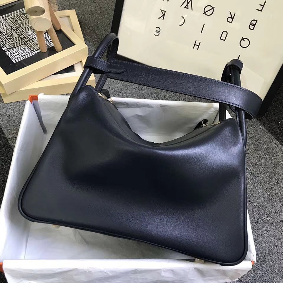 Hermès（爱马仕）午夜蓝拼罂粟橘色 原厂御用顶级Swift 皮 Lindy 30 金扣