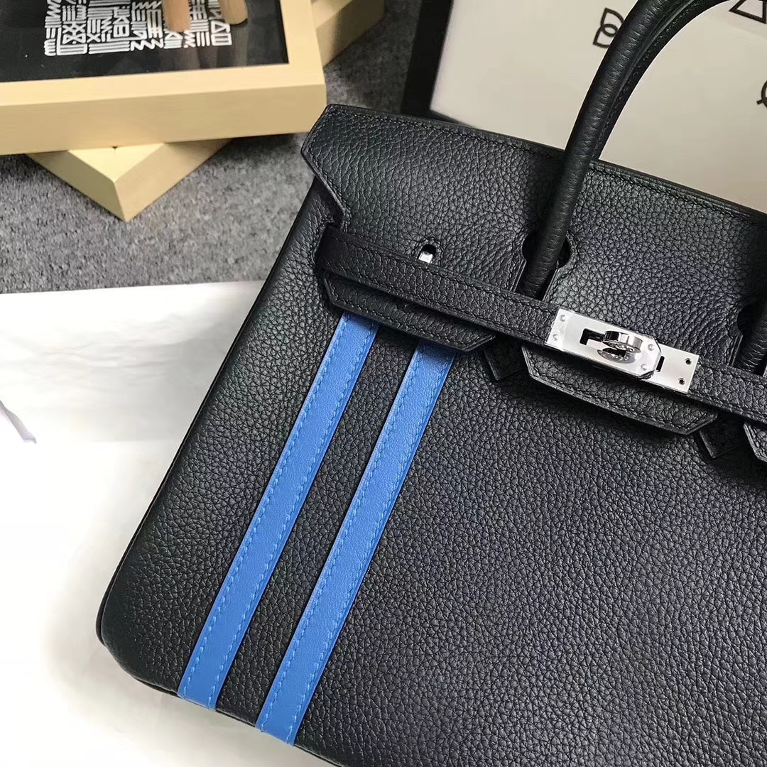 Hermès（爱马仕）松柏绿拼琉璃蓝 原厂御用顶级小牛皮拼Swift  Birkin 25 银扣