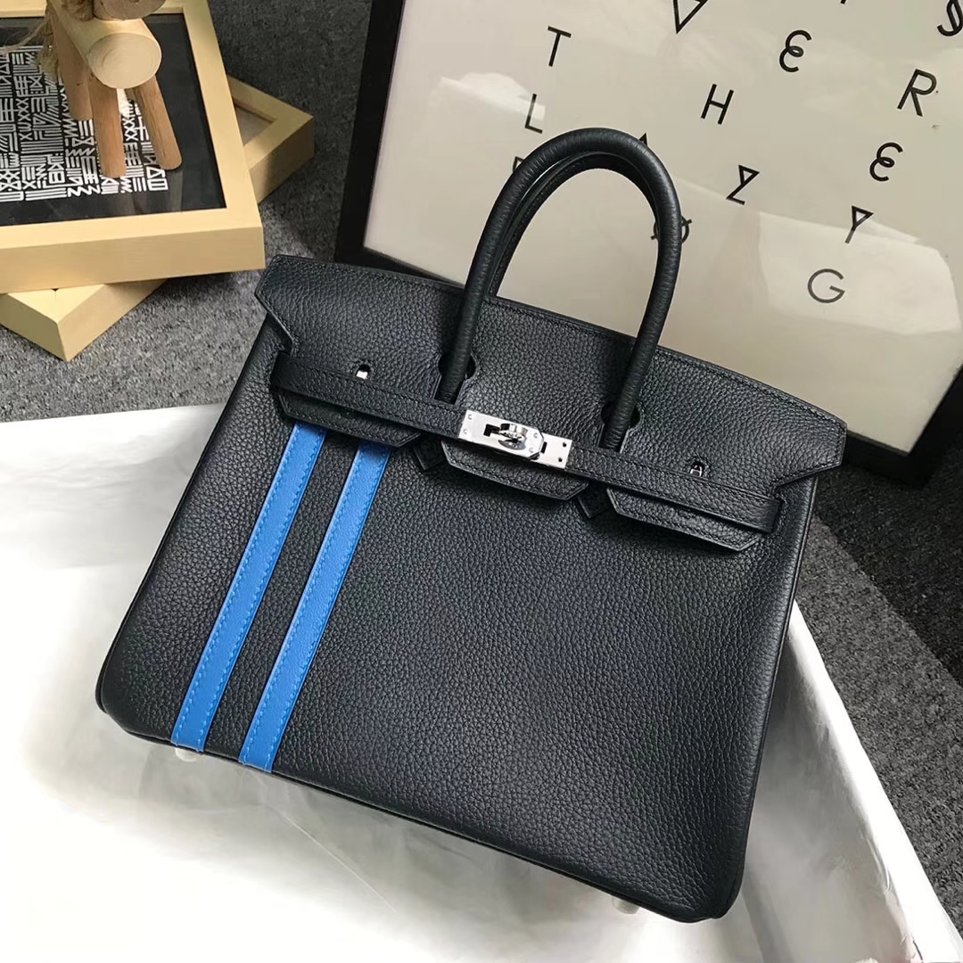 Hermès（爱马仕）松柏绿拼琉璃蓝 原厂御用顶级小牛皮拼Swift  Birkin 25 银扣