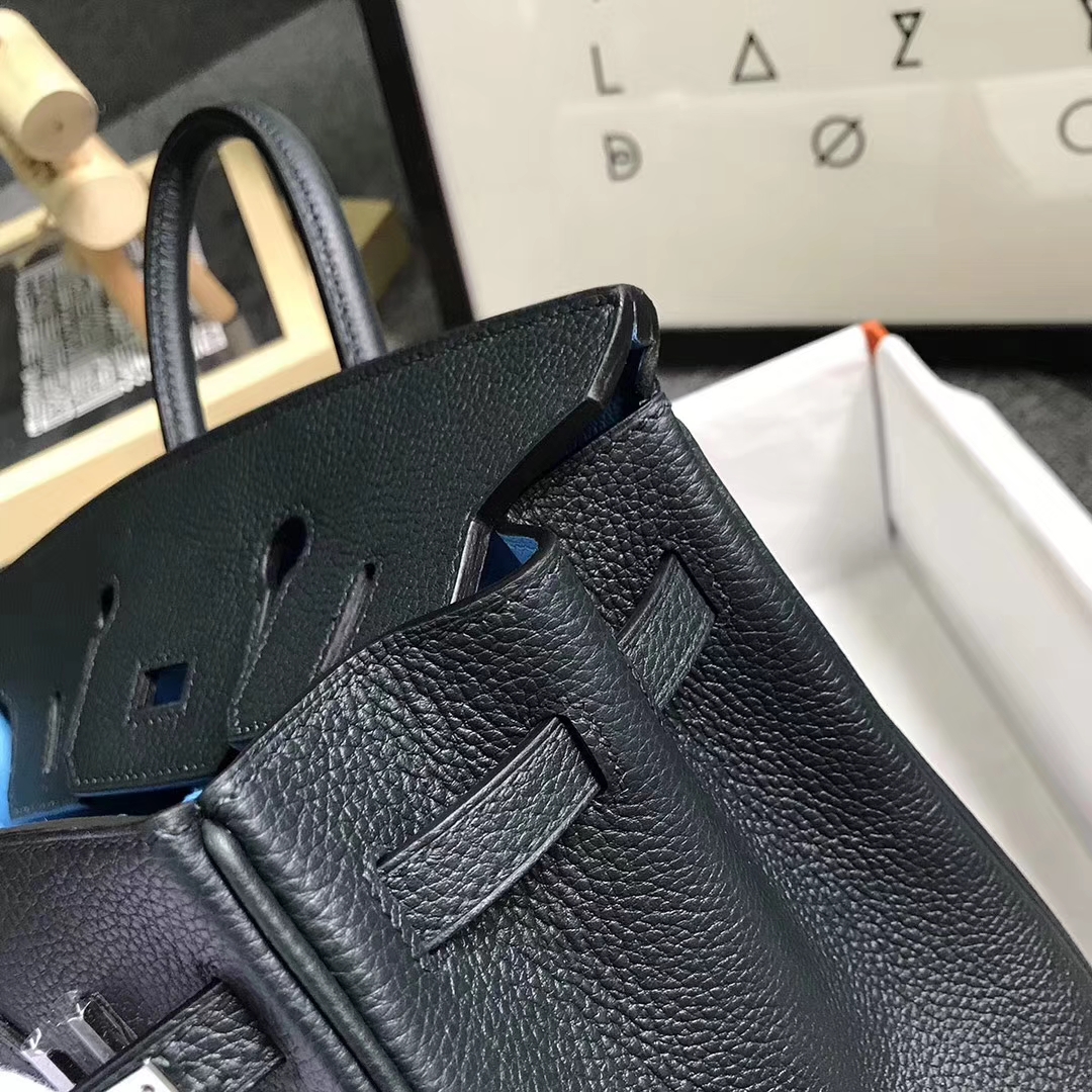 Hermès（爱马仕）松柏绿拼琉璃蓝 原厂御用顶级小牛皮拼Swift  Birkin 25 银扣