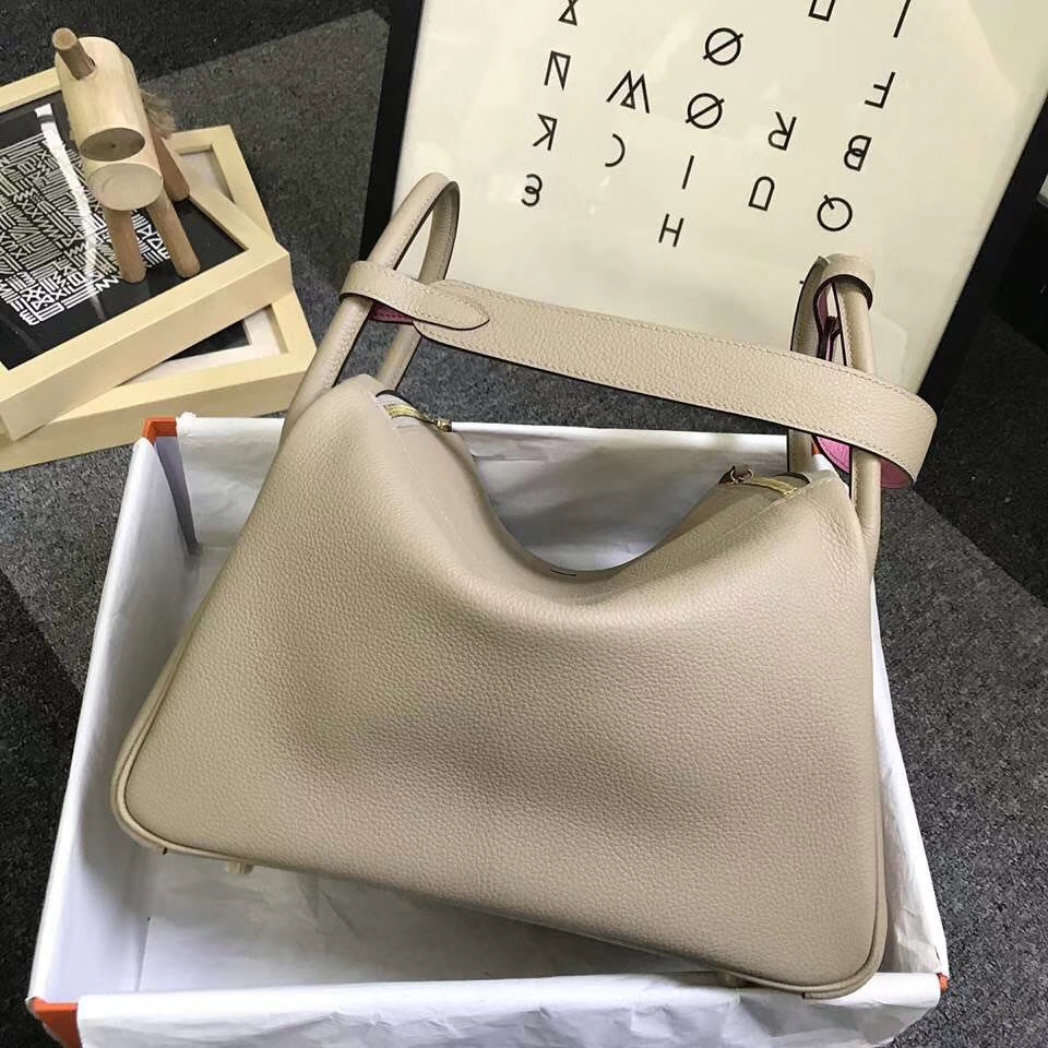 Hermès（爱马仕）S2 风衣灰拼5P樱花粉 原厂御用顶级小牛皮 Lindy 30 金扣