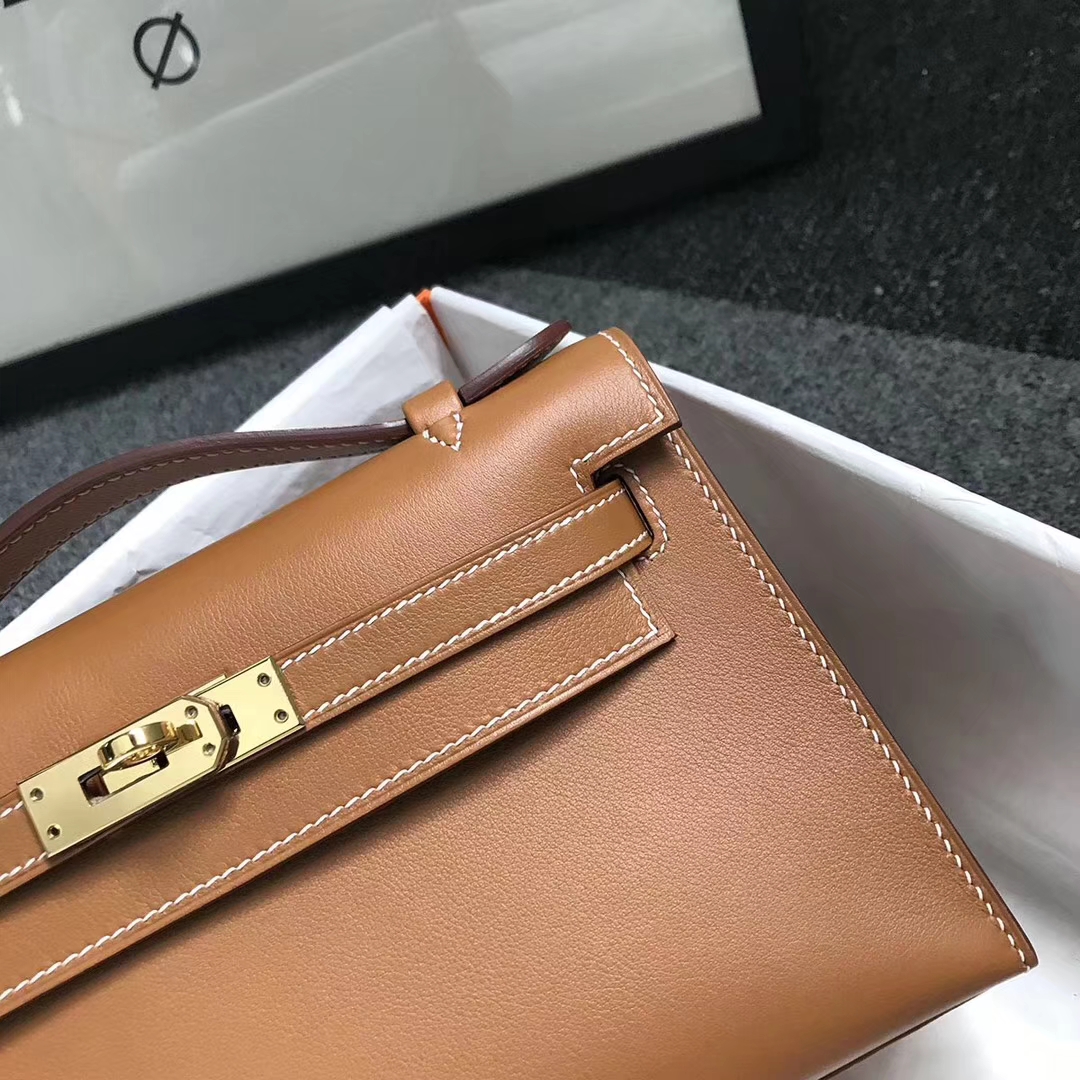 Hermès（爱马仕）金棕色 原厂御用顶级Swift 皮 Mini Kelly 金扣 现货