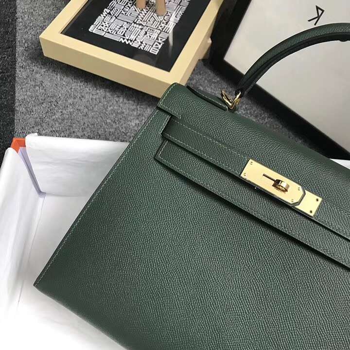 Hermès（爱马仕）2Q英国绿 原厂御用顶级Epsom 皮 Kelly 28 外缝 金扣