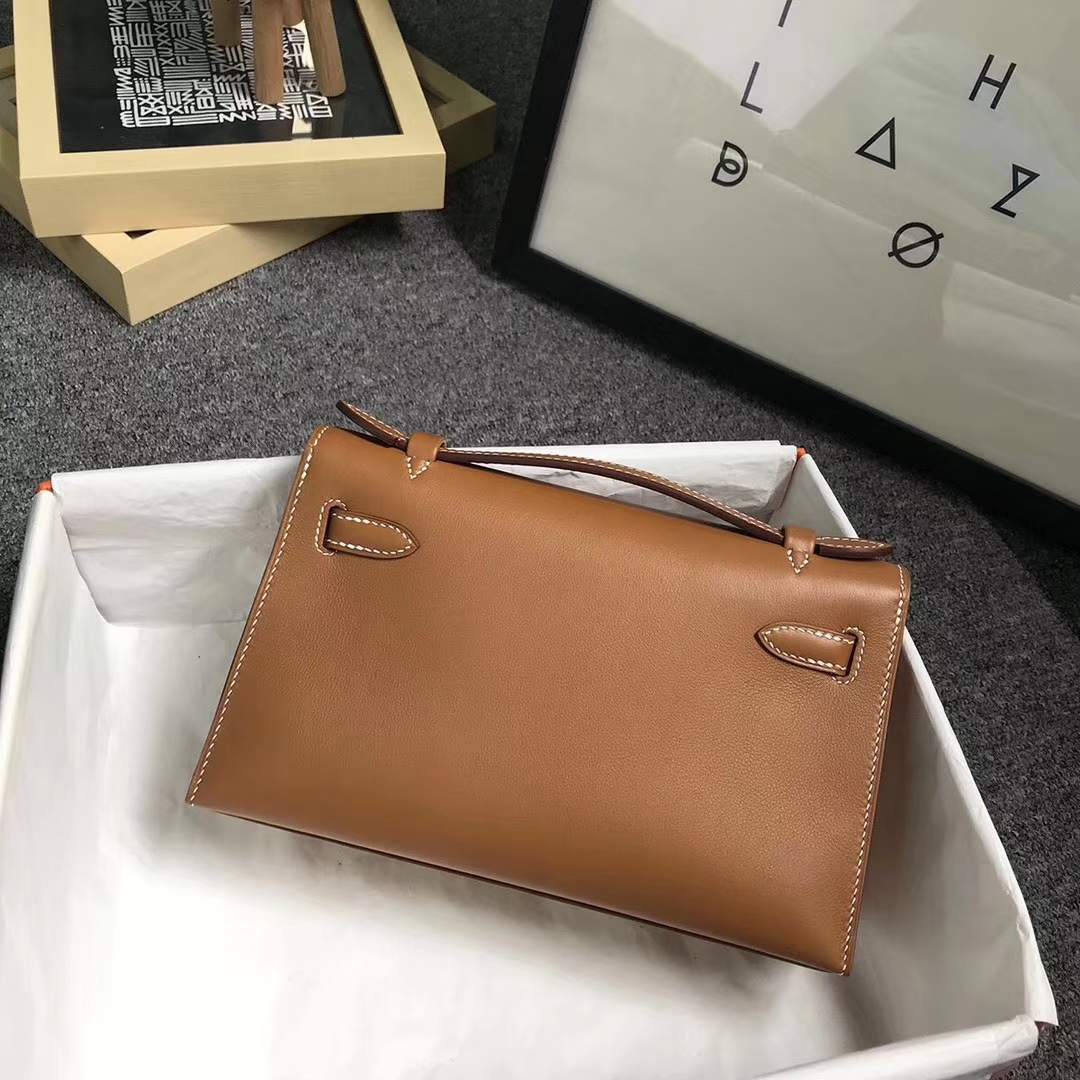 Hermès（爱马仕）金棕色 原厂御用顶级Swift 皮 Mini Kelly 金扣 现货