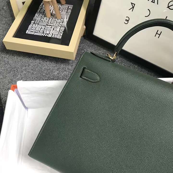Hermès（爱马仕）2Q英国绿 原厂御用顶级Epsom 皮 Kelly 28 外缝 金扣
