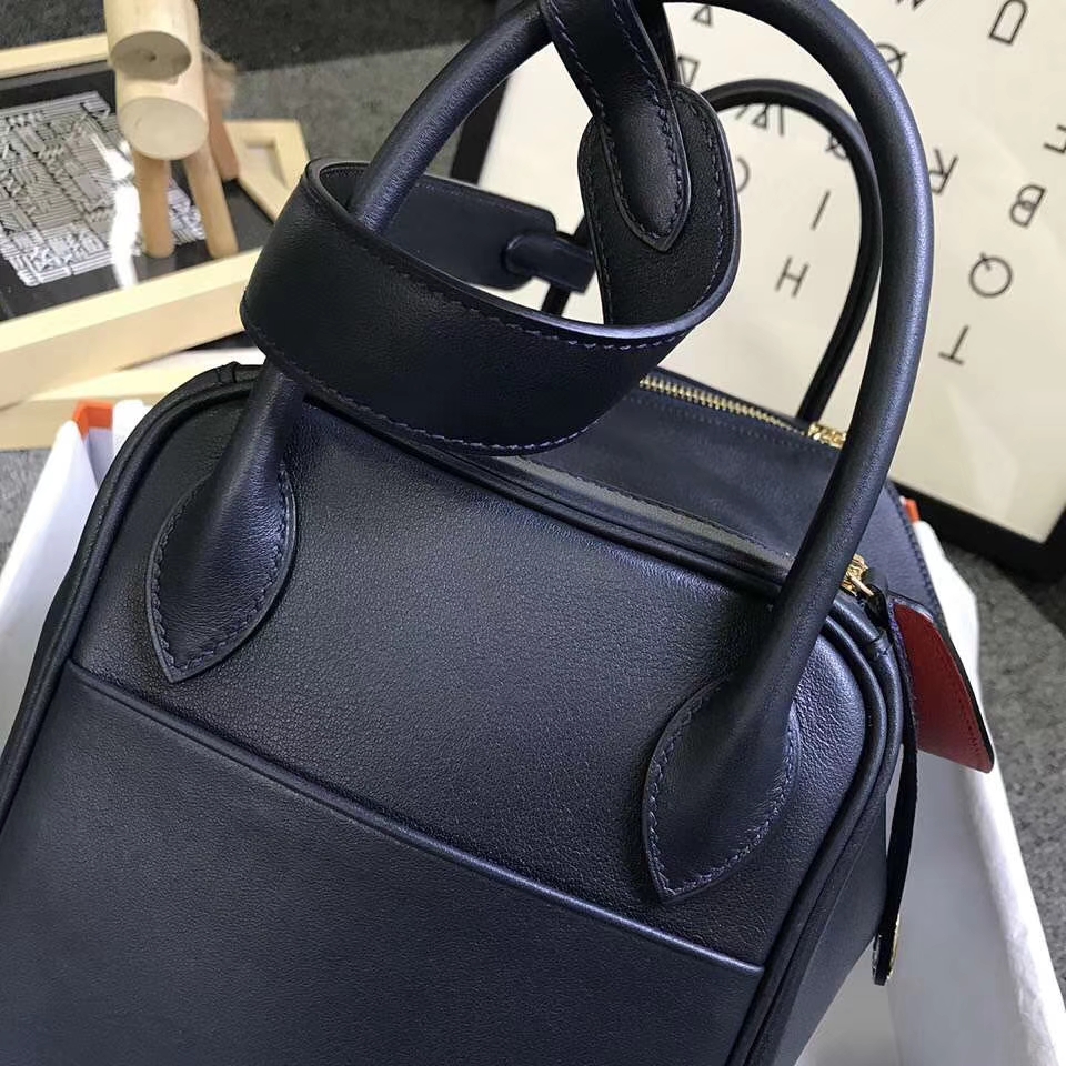 Hermès（爱马仕）午夜蓝拼罂粟橘色 原厂御用顶级Swift 皮 Lindy 30 金扣