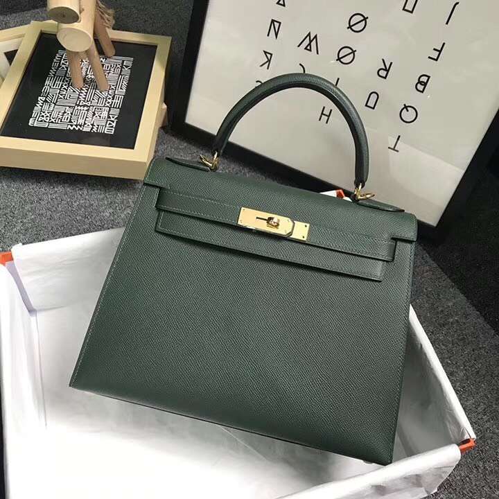 Hermès（爱马仕）2Q英国绿 原厂御用顶级Epsom 皮 Kelly 28 外缝 金扣