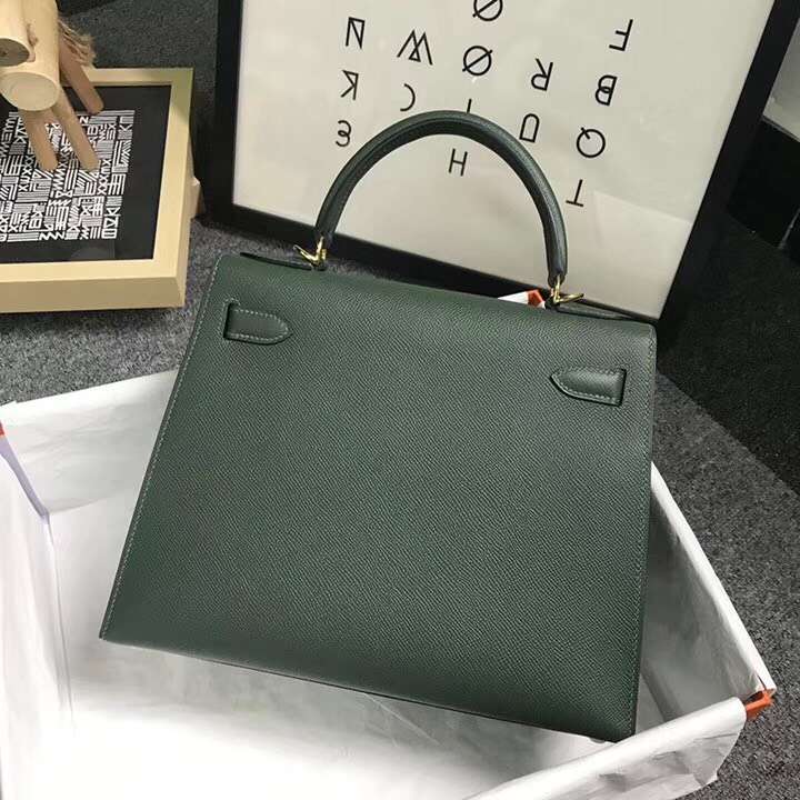 Hermès（爱马仕）2Q英国绿 原厂御用顶级Epsom 皮 Kelly 28 外缝 金扣