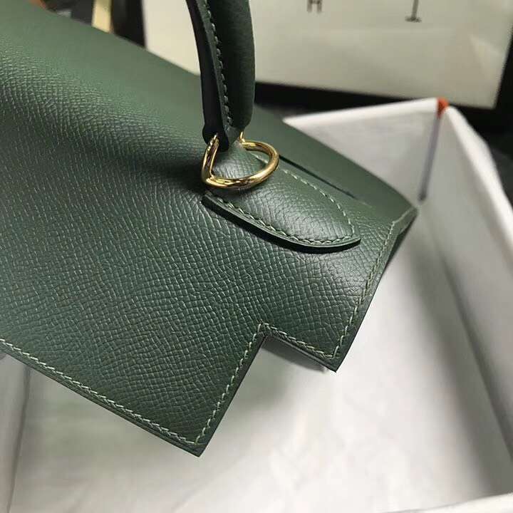 Hermès（爱马仕）2Q英国绿 原厂御用顶级Epsom 皮 Kelly 28 外缝 金扣