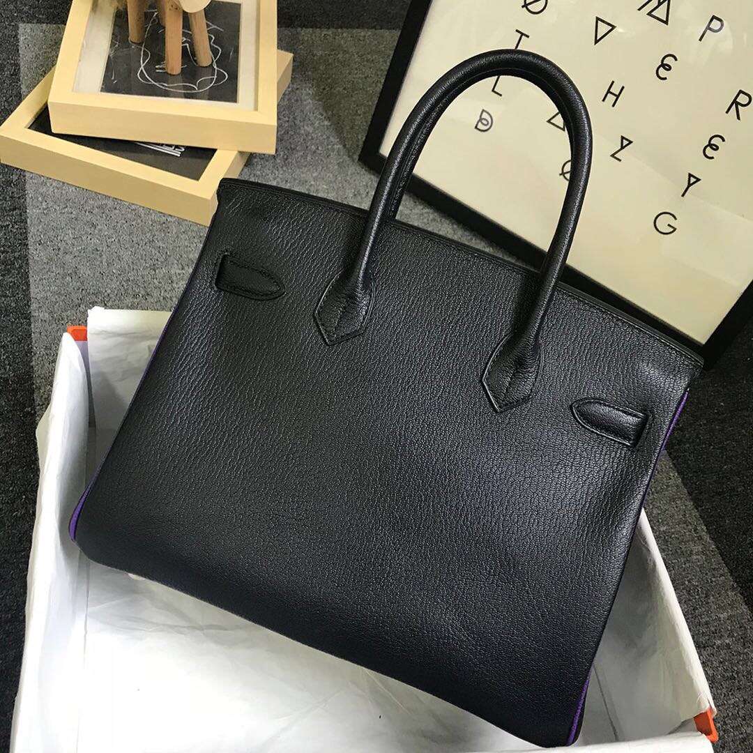 Hermès（爱马仕）CK89黑色拼9W梦幻紫 原厂御用顶级山羊皮 Birkin 30 金扣