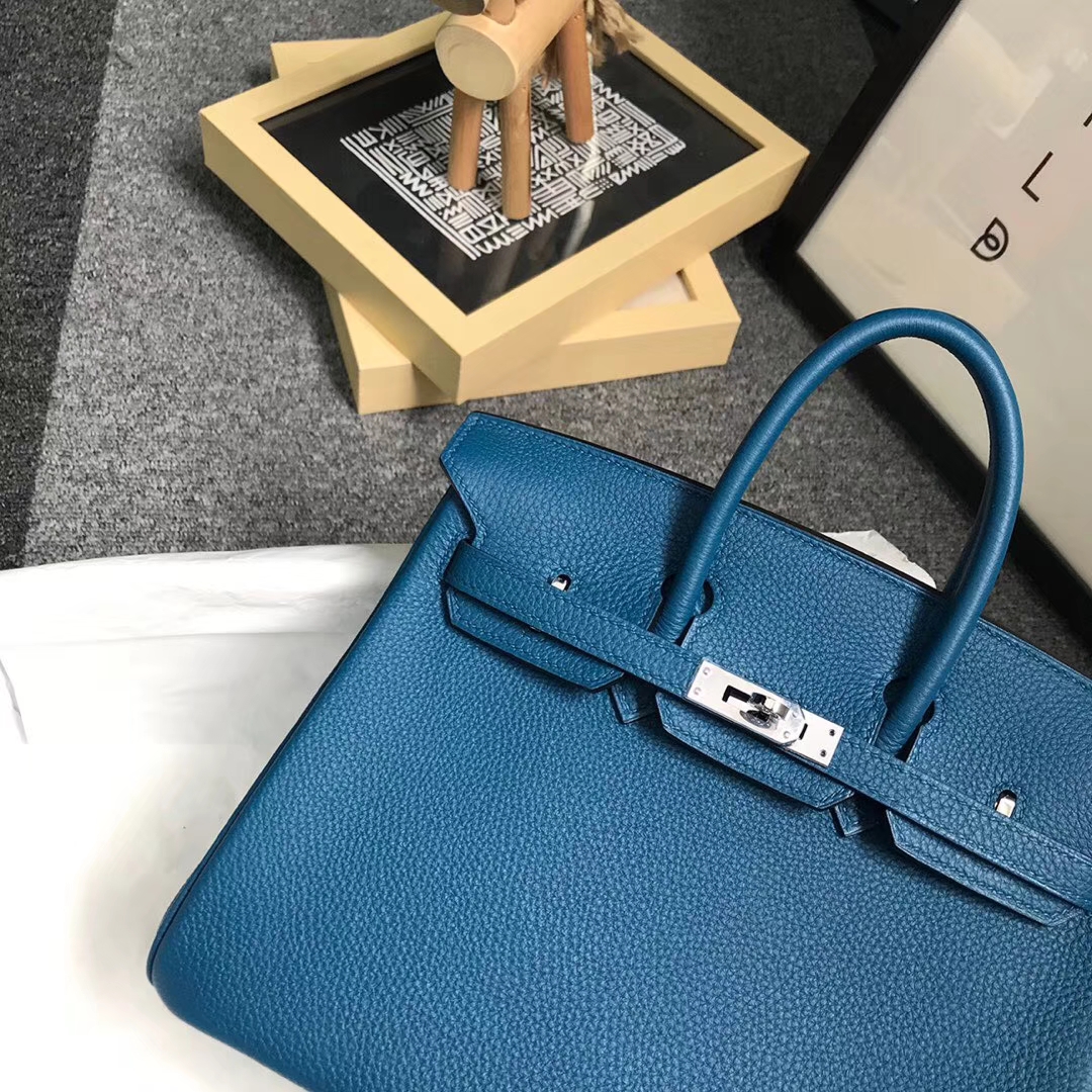 Hermès（爱马仕）7W伊兹密尔蓝 原厂御用顶级小牛皮 Birkin 25 银扣