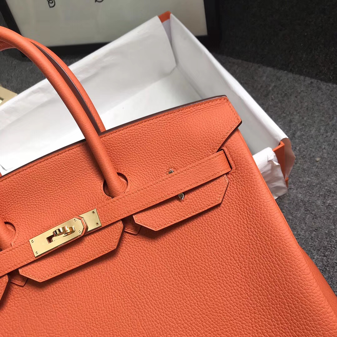 Hermès（爱马仕）橙色 原厂御用顶级小牛皮 Birkin 35 金扣