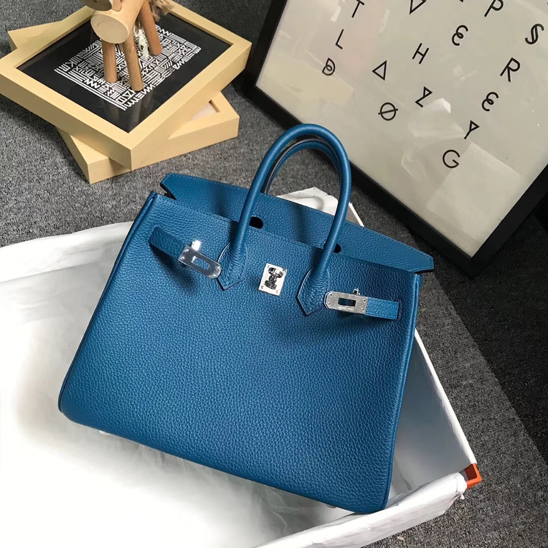 Hermès（爱马仕）7W伊兹密尔蓝 原厂御用顶级小牛皮 Birkin 25 银扣
