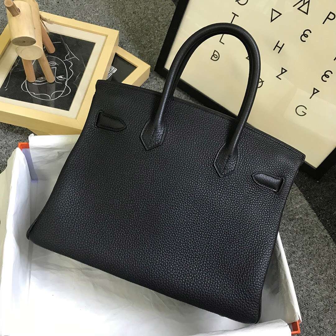 Hermès（爱马仕）黑色内拼B3坦桑尼亚蓝 原厂御用顶级小牛皮 Birkin 30 金扣