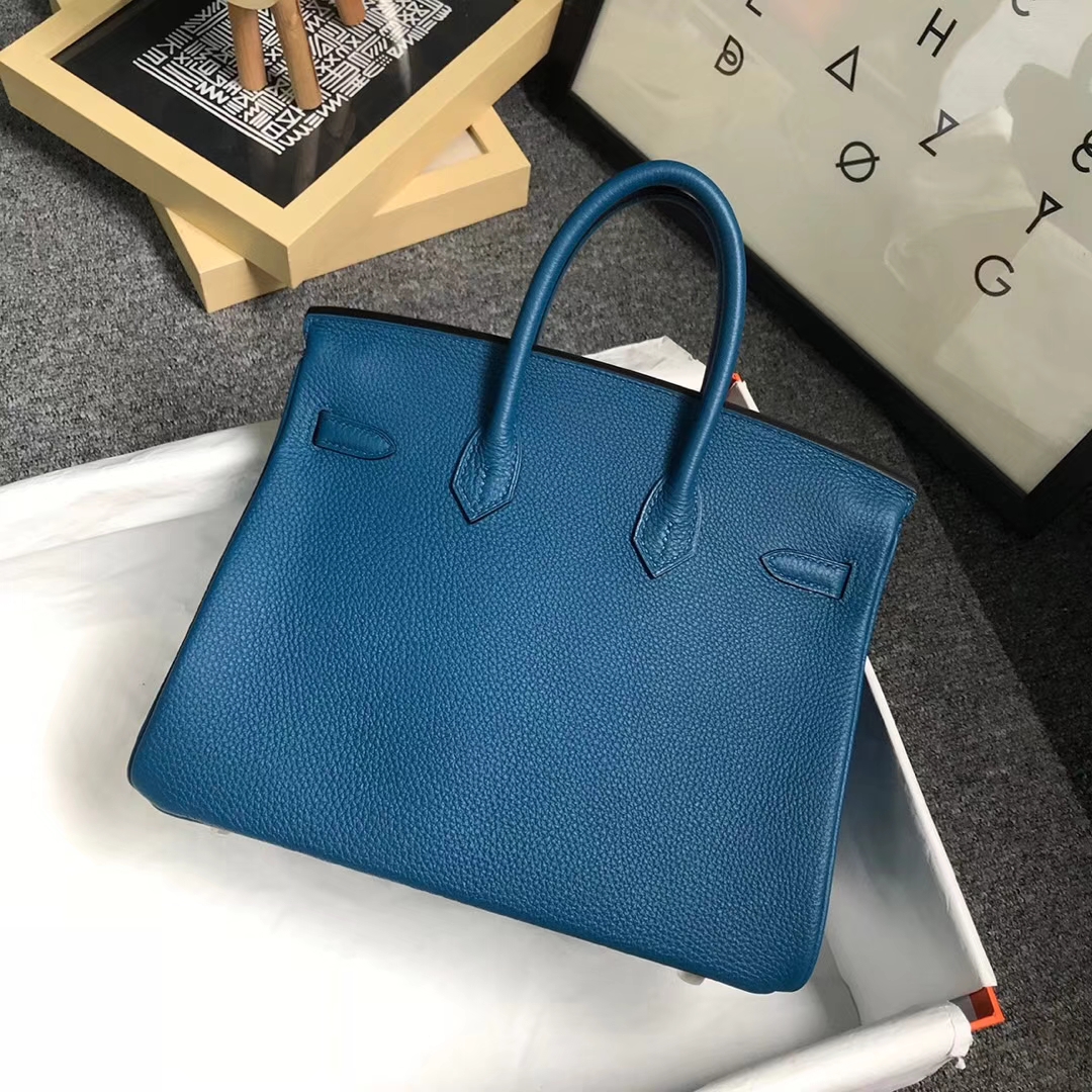 Hermès（爱马仕）7W伊兹密尔蓝 原厂御用顶级小牛皮 Birkin 25 银扣