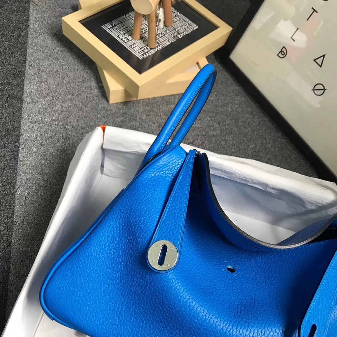 Hermès（爱马仕）水妖蓝 原厂御用顶级TC 皮 Lindy 30 银扣