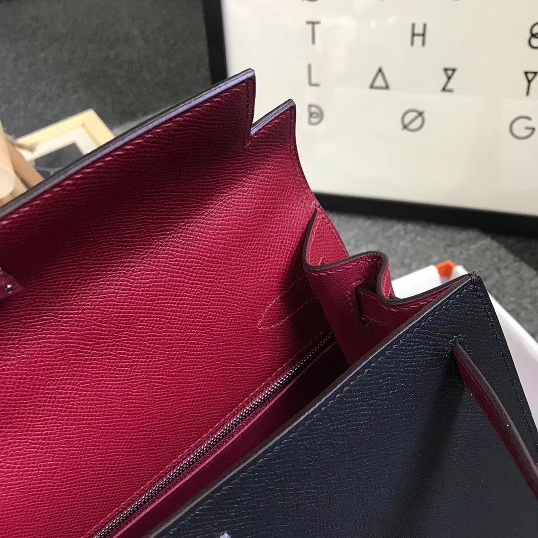 Hermès（爱马仕）CK89黑色拼K1石榴红 原厂御用顶级Epsom 皮 Kelly 25 外缝 银扣