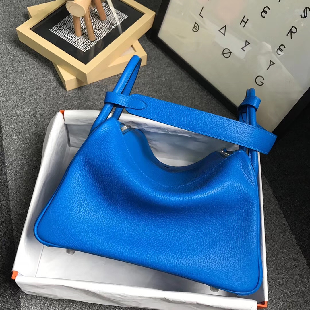 Hermès（爱马仕）水妖蓝 原厂御用顶级TC 皮 Lindy 30 银扣