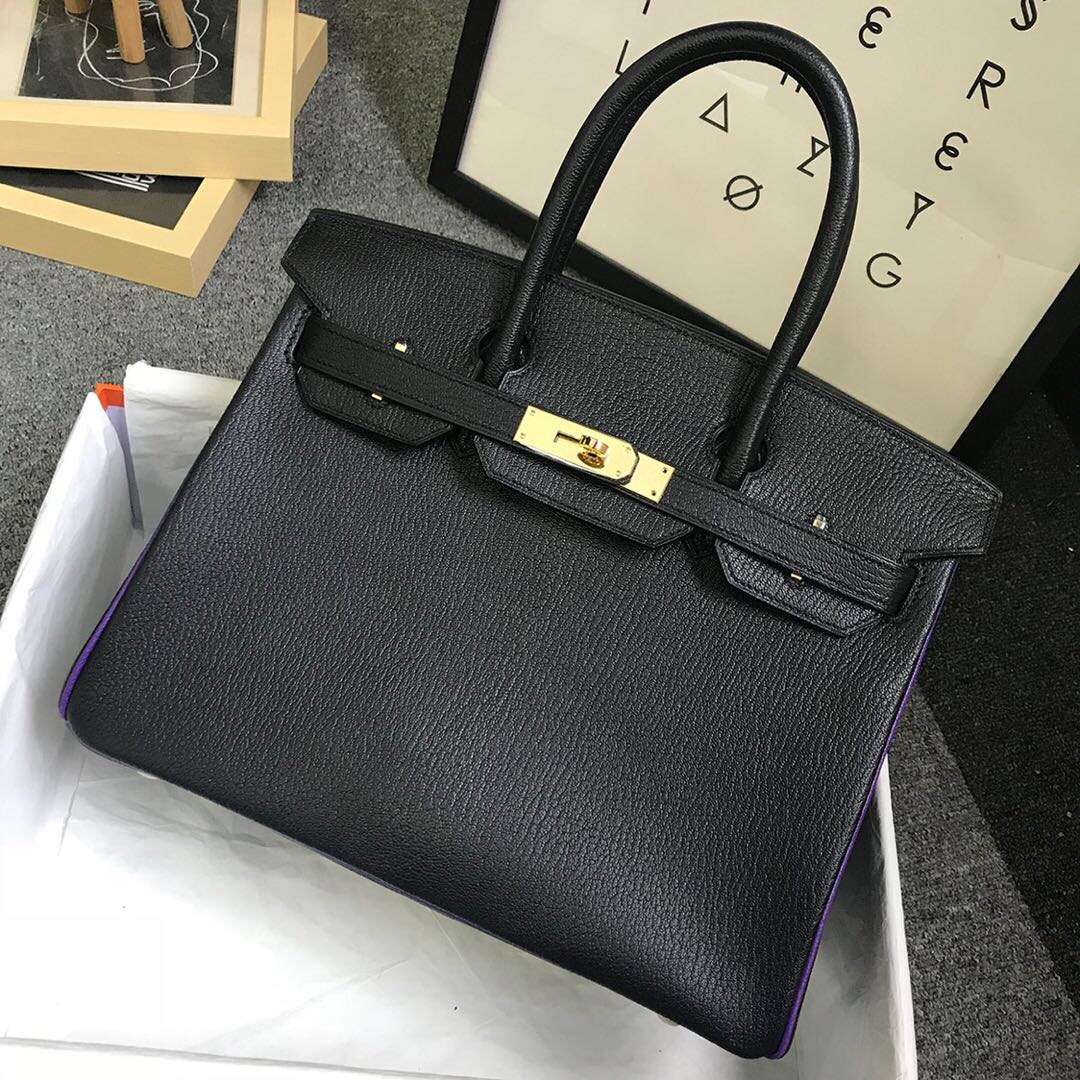 Hermès（爱马仕）CK89黑色拼9W梦幻紫 原厂御用顶级山羊皮 Birkin 30 金扣