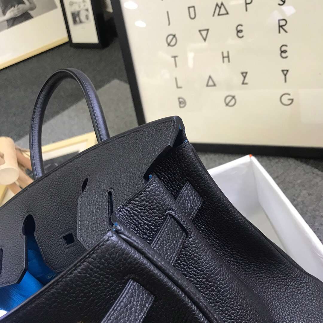 Hermès（爱马仕）黑色内拼B3坦桑尼亚蓝 原厂御用顶级小牛皮 Birkin 30 金扣