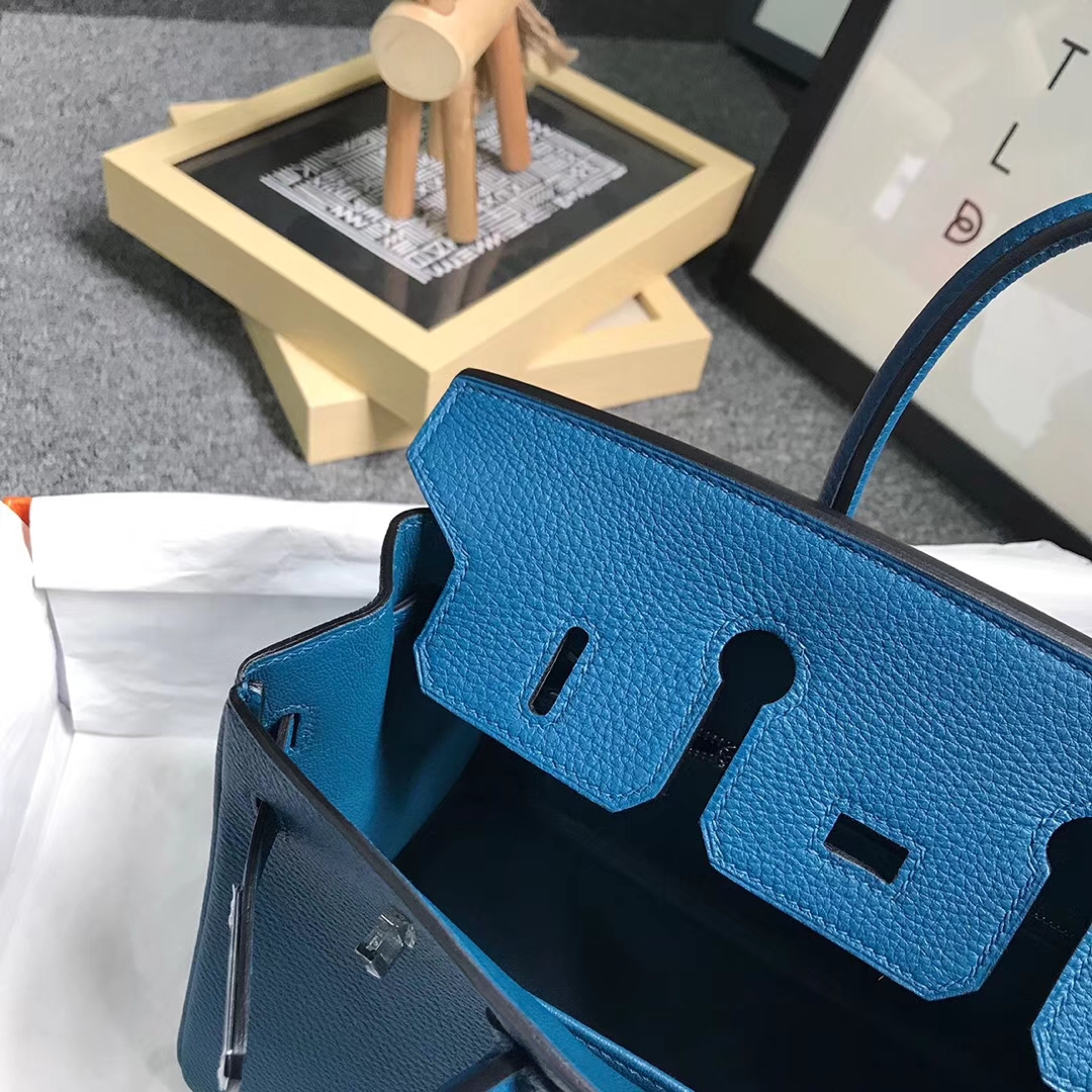 Hermès（爱马仕）7W伊兹密尔蓝 原厂御用顶级小牛皮 Birkin 25 银扣
