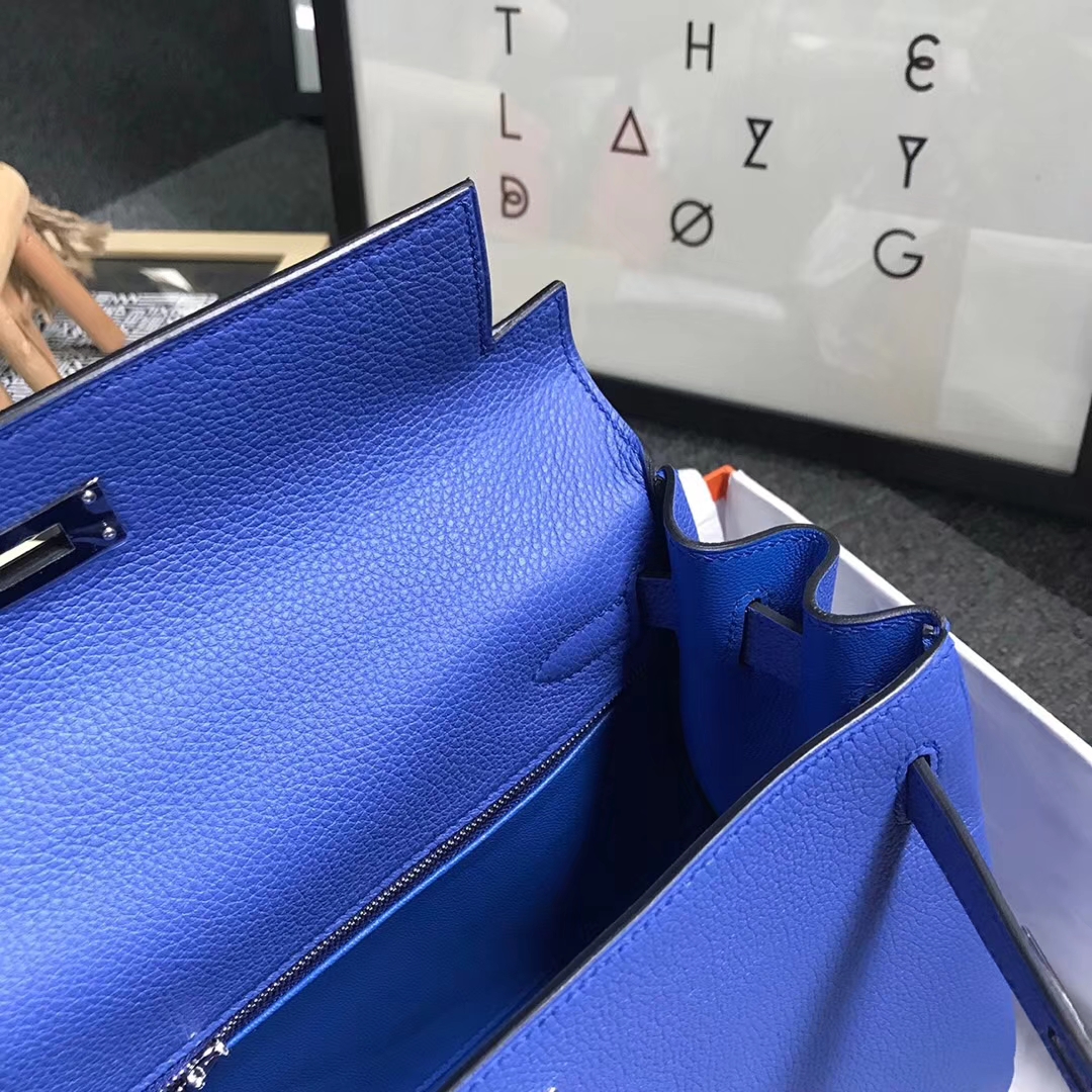 Hermès（爱马仕）7E 明蓝色 原厂御用顶级小牛皮 Kelly 28 银扣