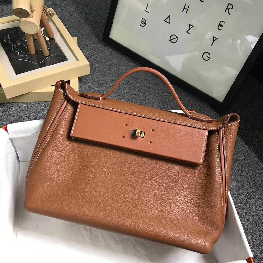 Hermès（爱马仕）金棕色 原厂御用顶级小牛皮拼Swift 皮 2424 金扣