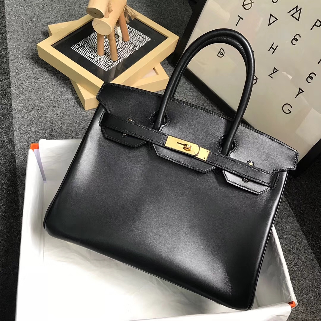 Hermès（爱马仕）黑色 原厂御用顶级Box 皮 Birkin 30 金扣