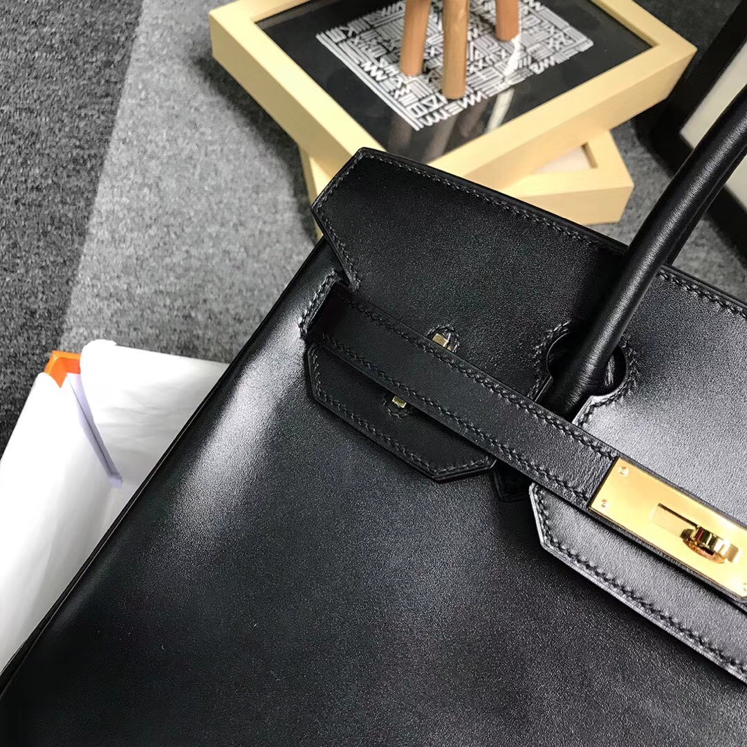 Hermès（爱马仕）黑色 原厂御用顶级Box 皮 Birkin 30 金扣