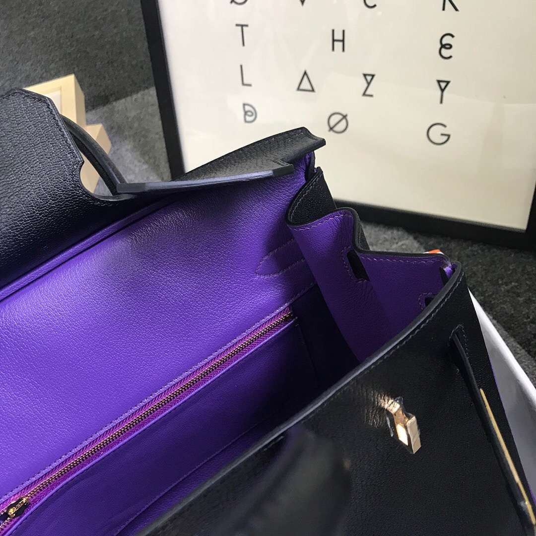 Hermès（爱马仕）CK89黑色拼9W梦幻紫 原厂御用顶级山羊皮 Birkin 30 金扣