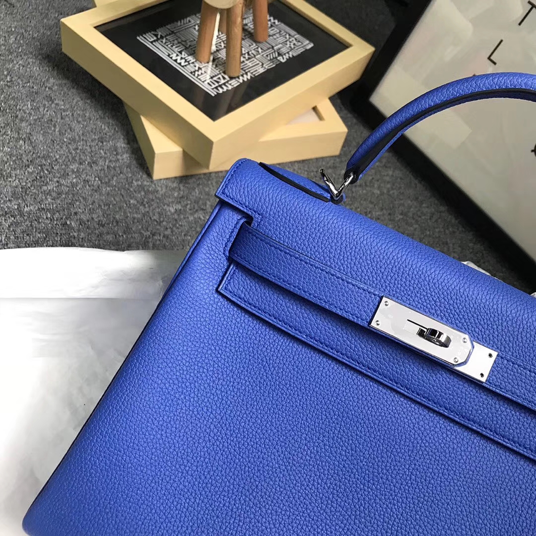 Hermès（爱马仕）7E 明蓝色 原厂御用顶级小牛皮 Kelly 28 银扣