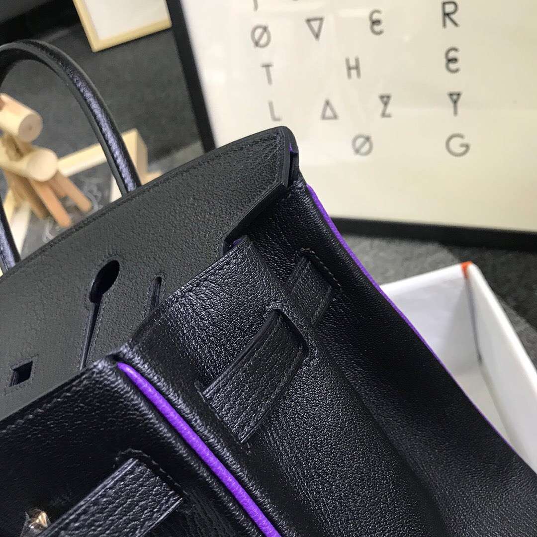 Hermès（爱马仕）CK89黑色拼9W梦幻紫 原厂御用顶级山羊皮 Birkin 30 金扣