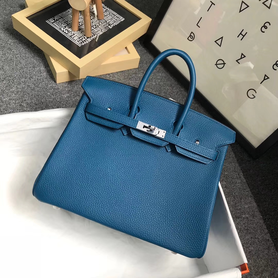 Hermès（爱马仕）7W伊兹密尔蓝 原厂御用顶级小牛皮 Birkin 25 银扣