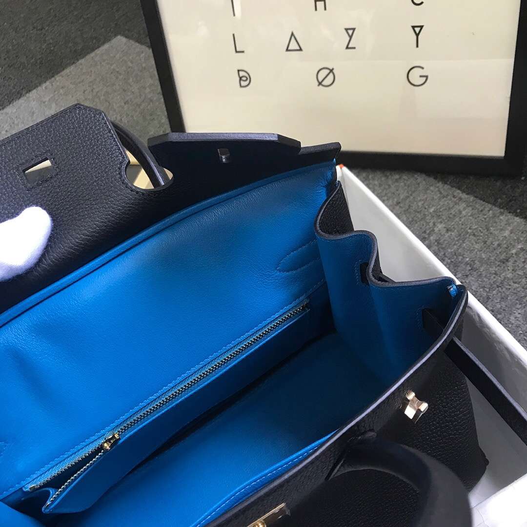 Hermès（爱马仕）黑色内拼B3坦桑尼亚蓝 原厂御用顶级小牛皮 Birkin 30 金扣