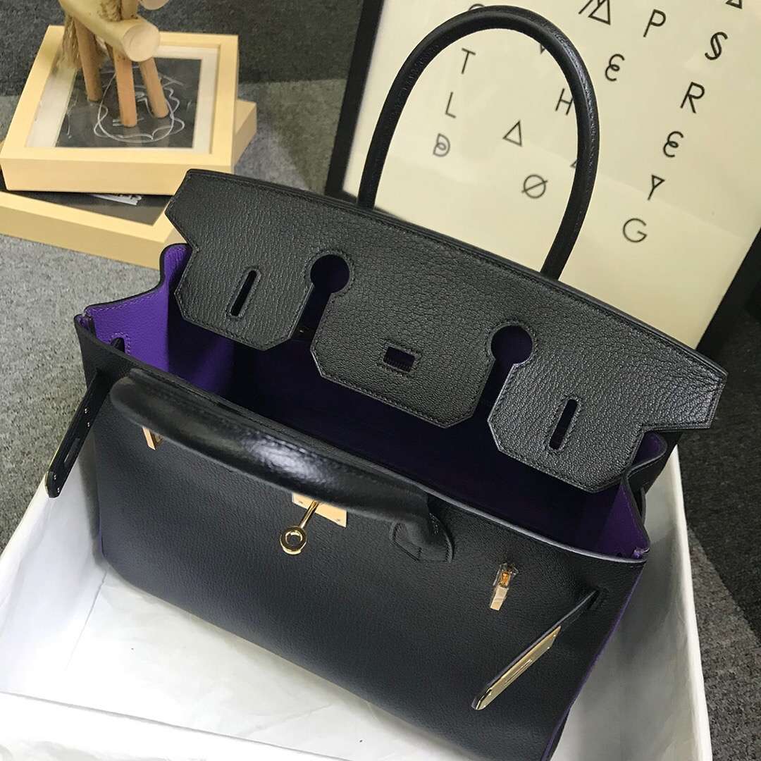 Hermès（爱马仕）CK89黑色拼9W梦幻紫 原厂御用顶级山羊皮 Birkin 30 金扣