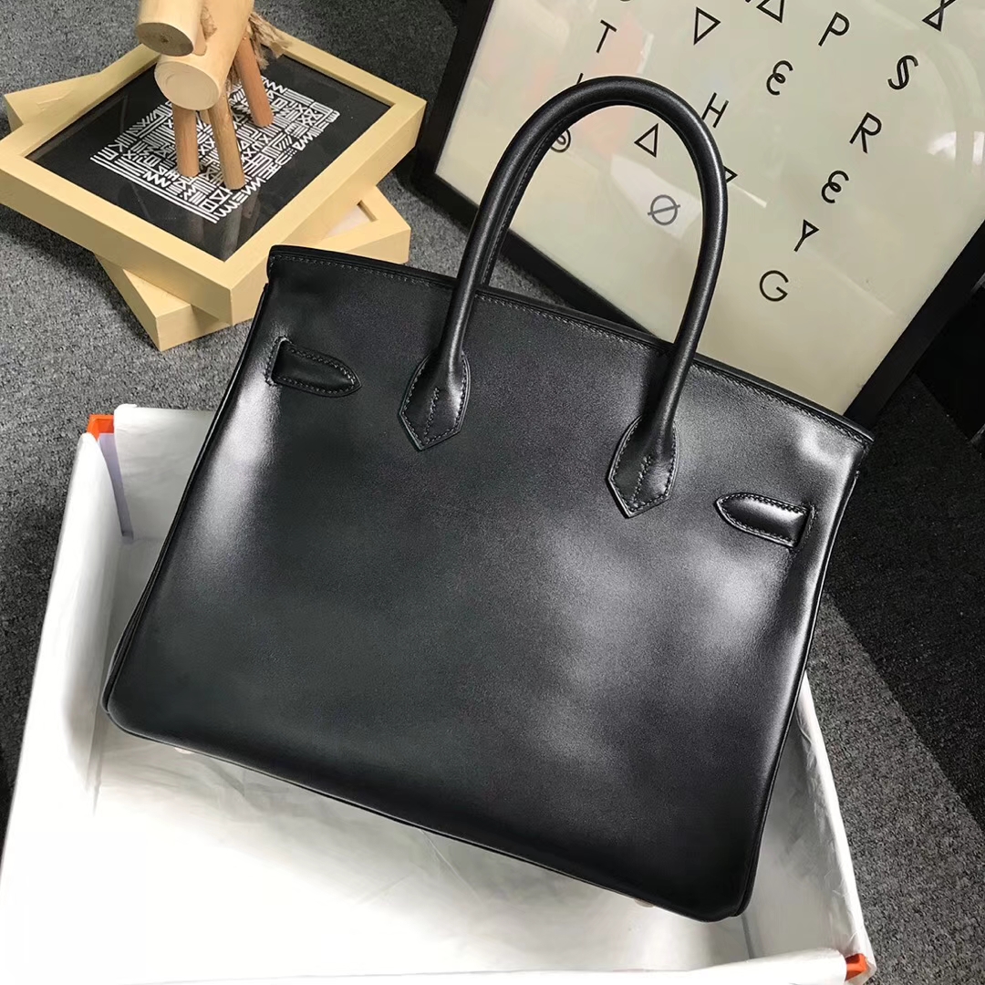 Hermès（爱马仕）黑色 原厂御用顶级Box 皮 Birkin 30 金扣